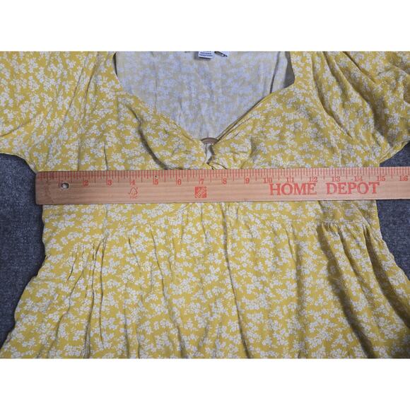 American Eagle Shirt Womens Medium Yellow Floral Long Sleeve Blouse Ruched Top - Picture 9 of 10